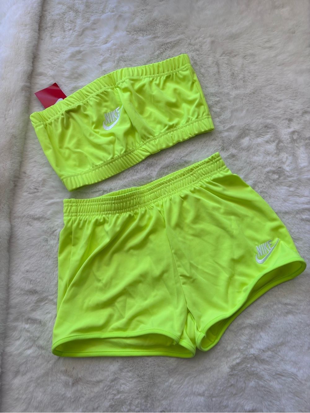 Nike Neon Yellow Two-Piece Tube Top and Athletic Shorts Set